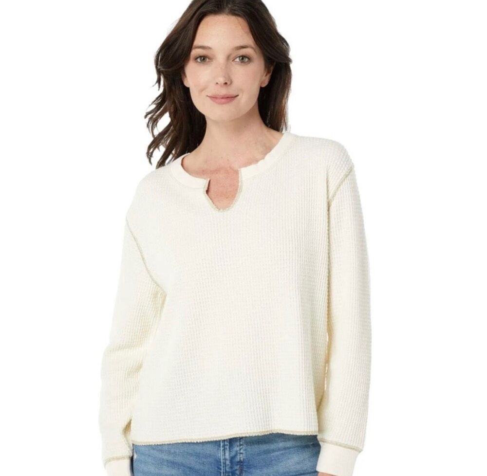 Madewell Waffle Split Neck Crop Tee Long Sleeve Size XXS